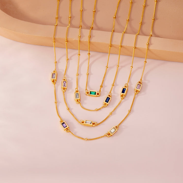 Jules Four Baguette Birthstone Necklace