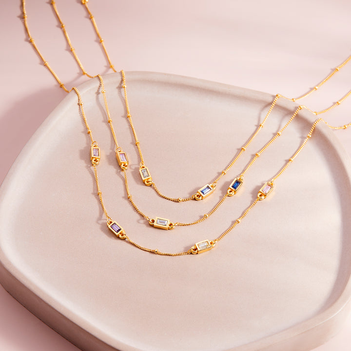 Jules Four Baguette Birthstone Necklace