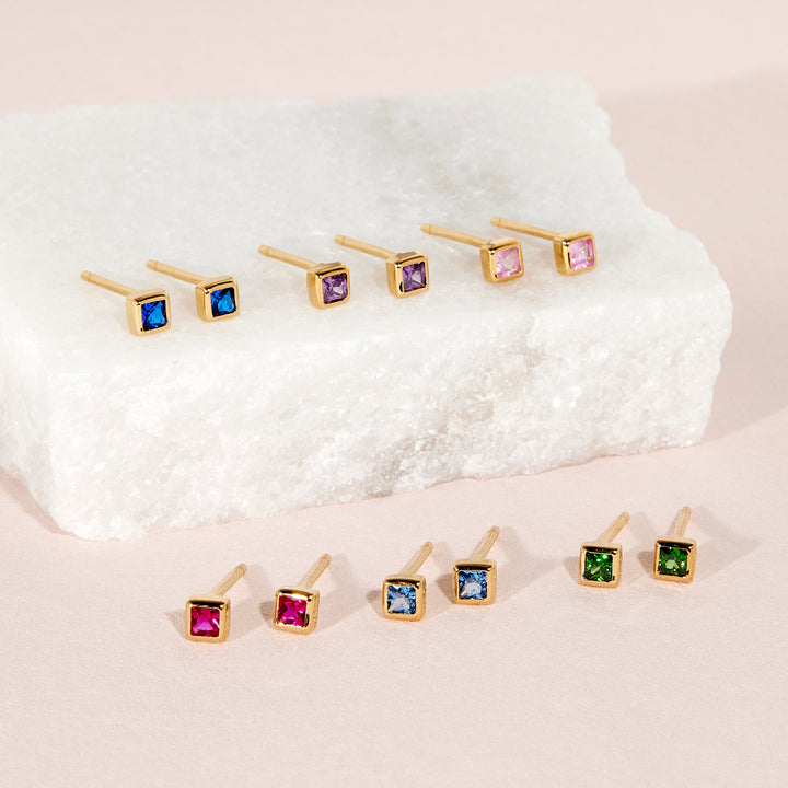 Sage Square Vermeil Birthstone Earrings