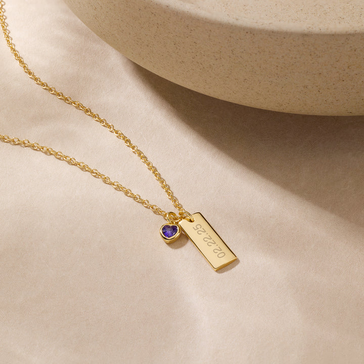 Mini Date Bar Birthstone Necklace