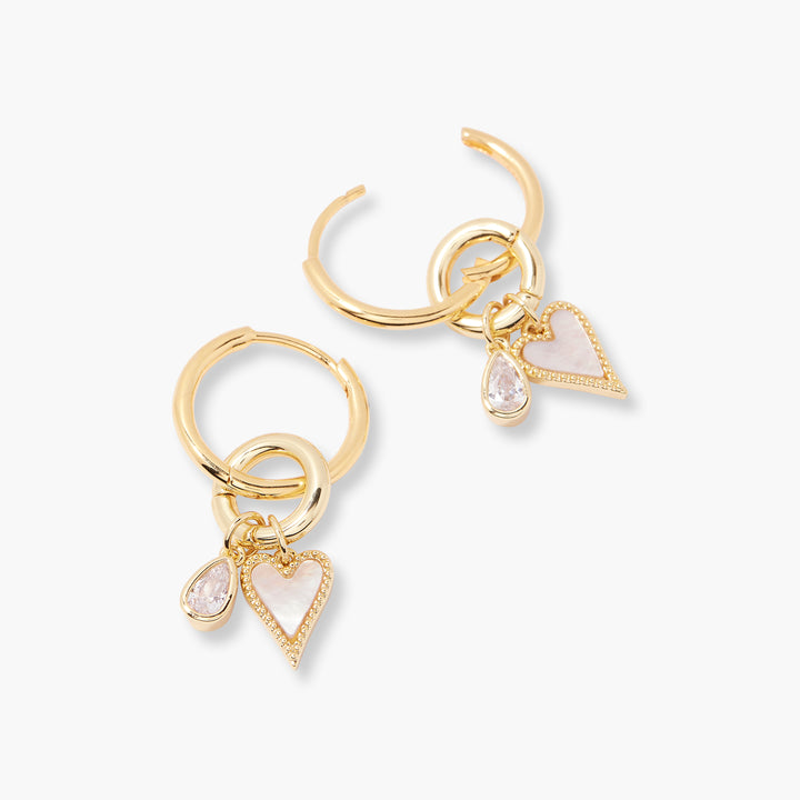 Maddie Heart Pearl Charm Hoops