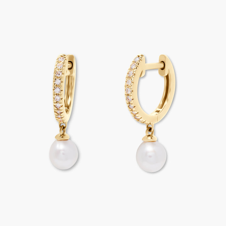 Seline 14K Gold Diamond Pearl Huggies