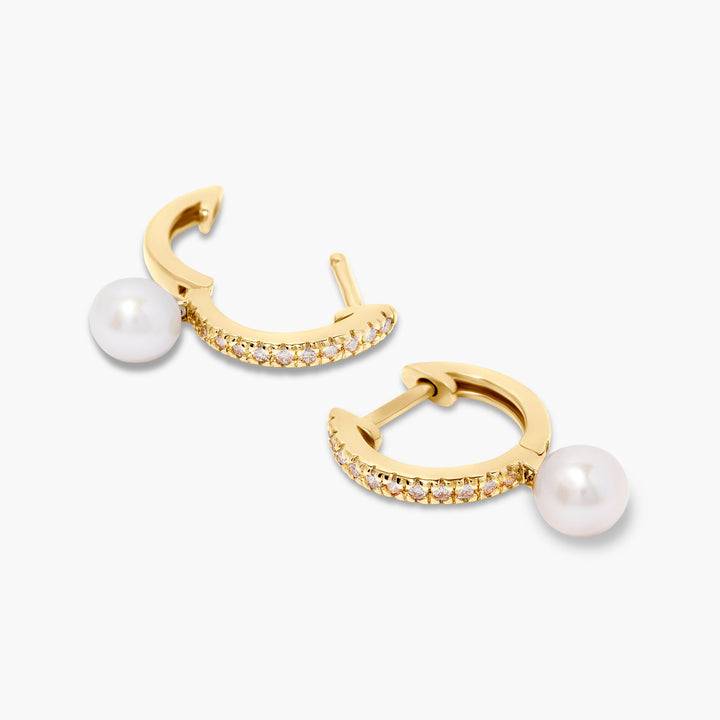 Seline 14K Gold Diamond Pearl Huggies