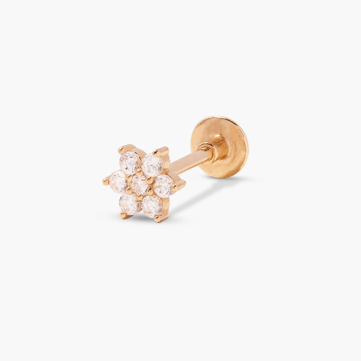 Ryleigh 14K Gold Diamond Flower Single Flat Back Earring