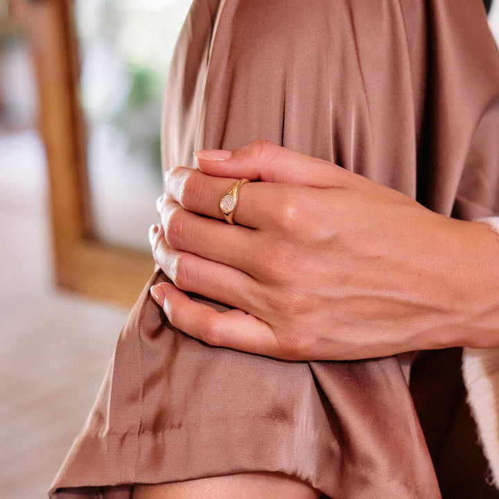 Sylvie 14K Gold Diamond Signet Ring