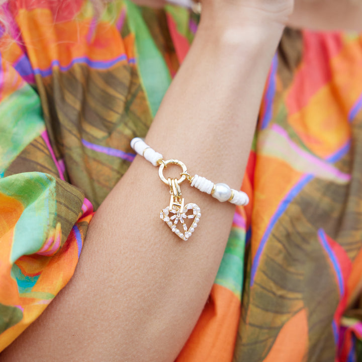 Salina Initial White Shell Charm Bracelet