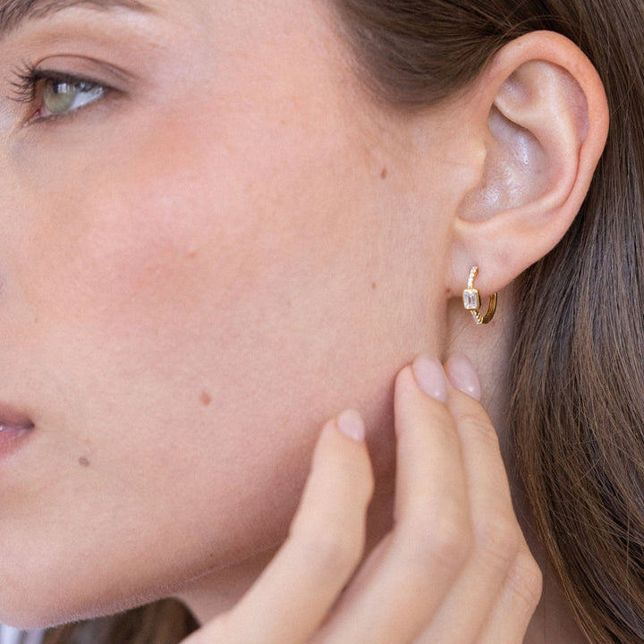 Lumi Vermeil Emerald Diamond Huggies