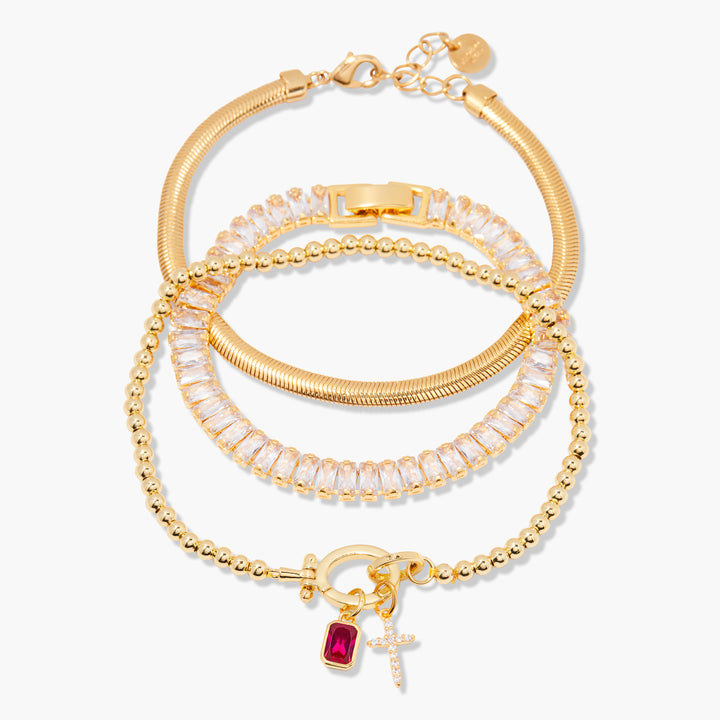 Josephine Cross Birthstone Bracelet Set