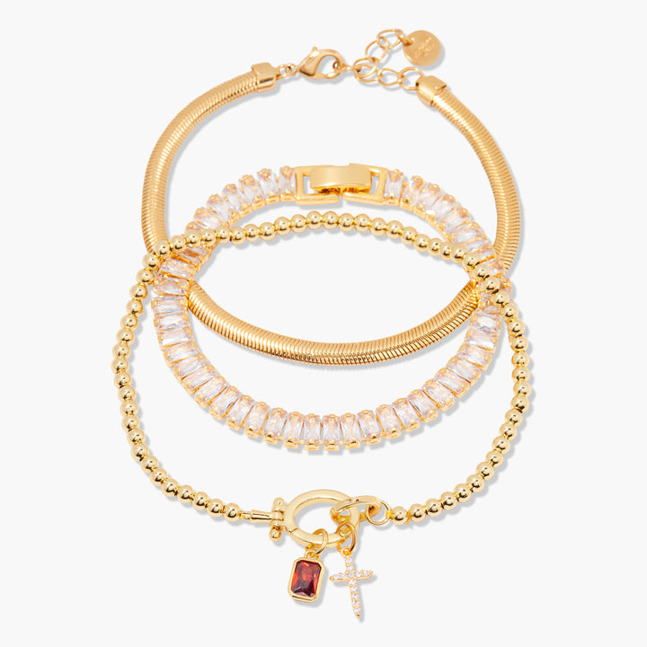 Josephine Cross Birthstone Bracelet Set