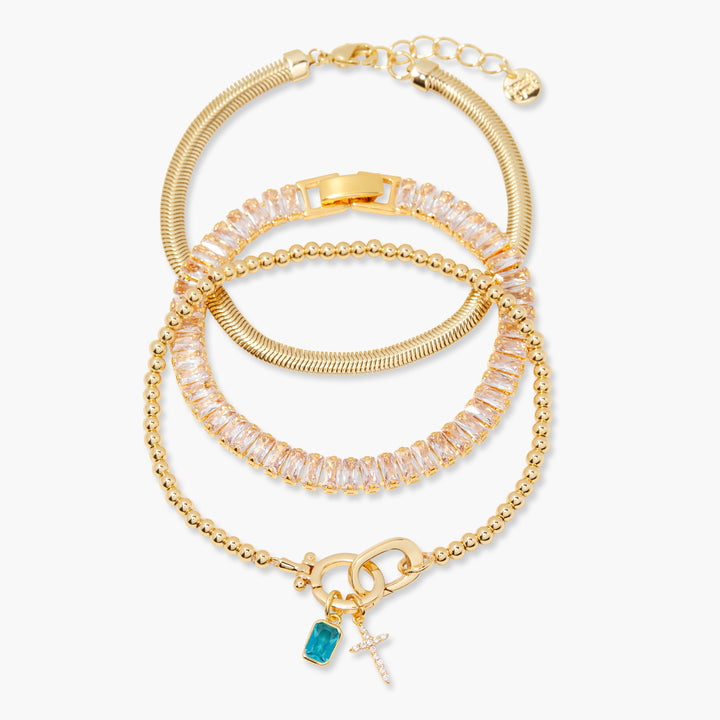 Josephine Cross Birthstone Bracelet Set
