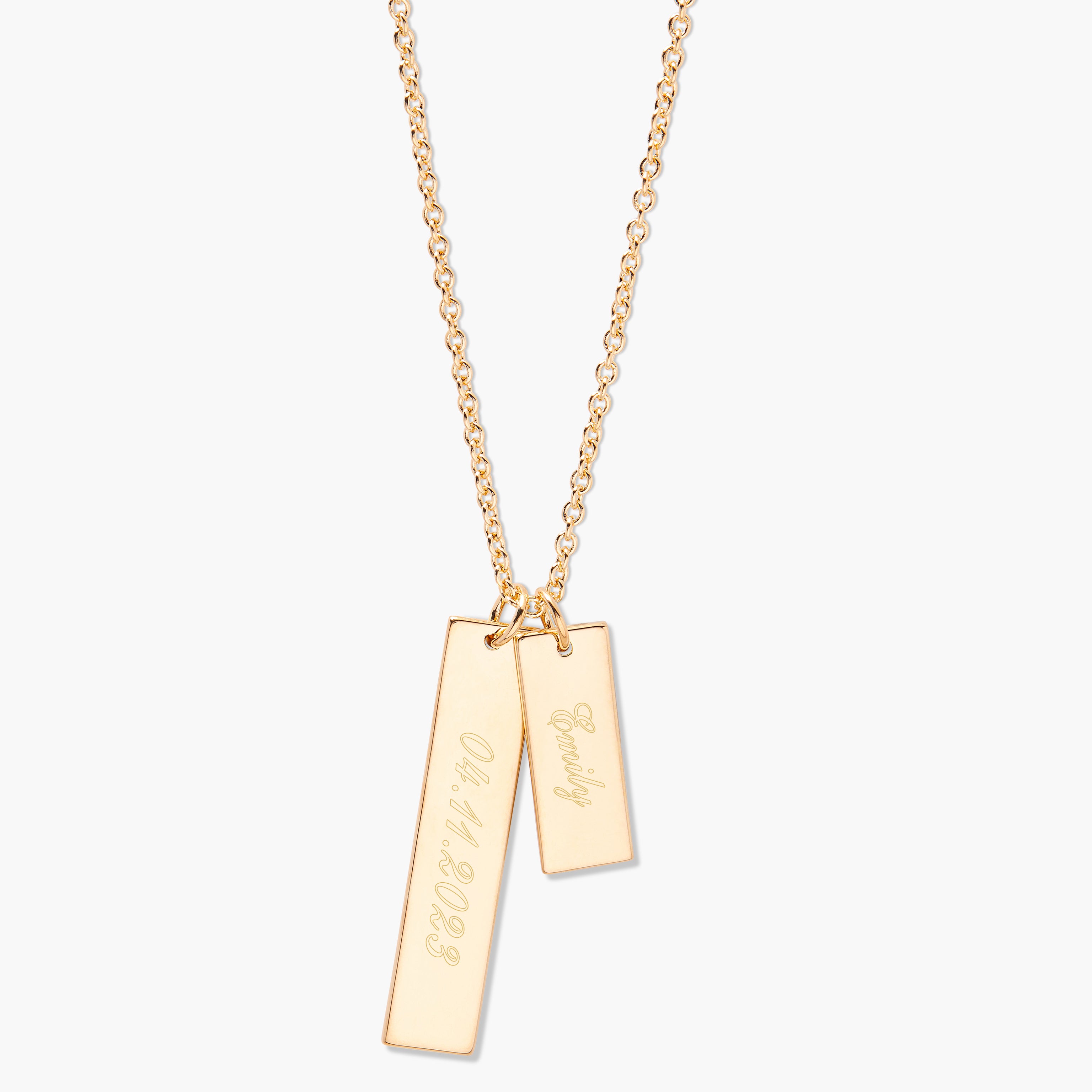 14K Yellow Gold Engraved Bar Necklace