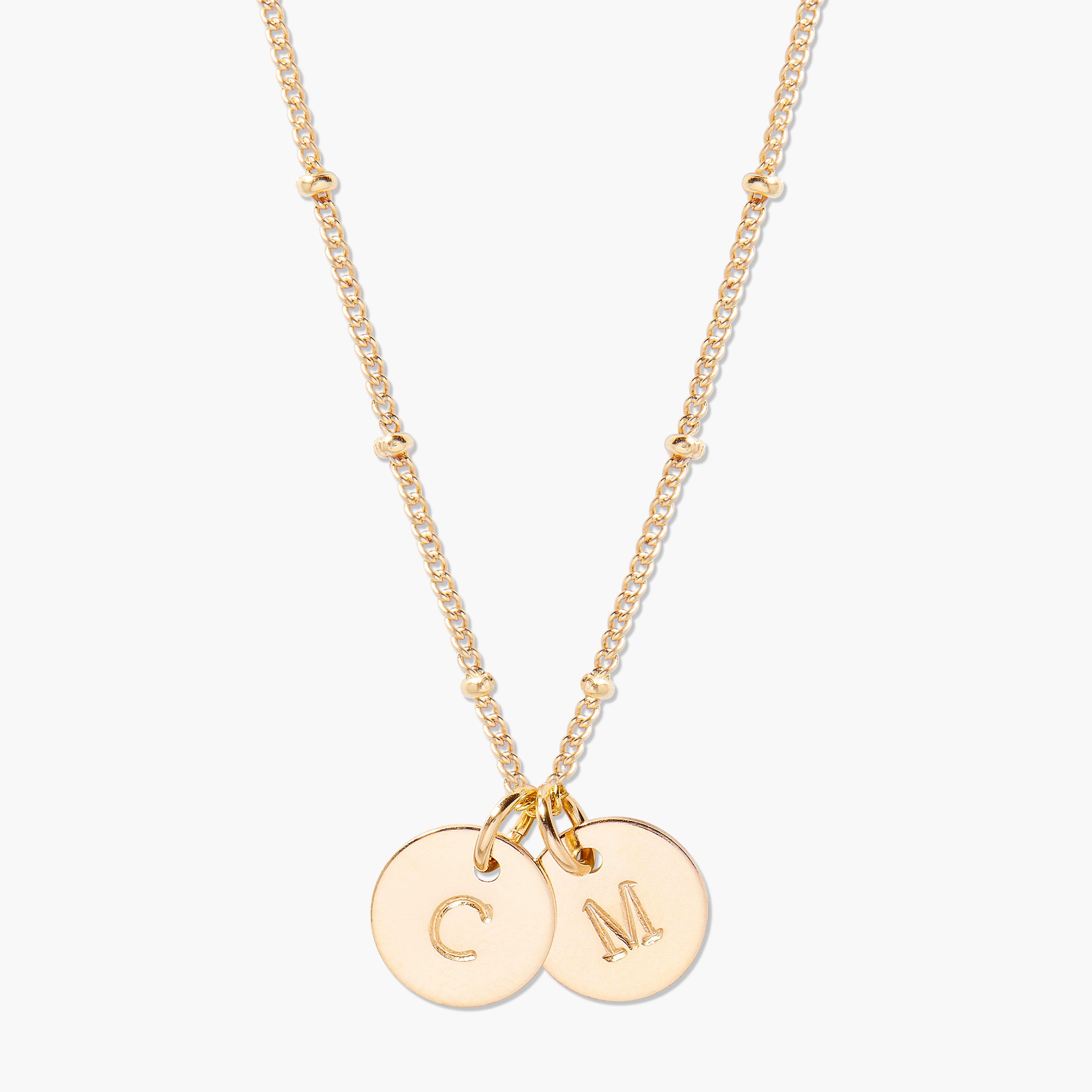 Personalized Monogram Charm Necklace Initial Circle Disc 