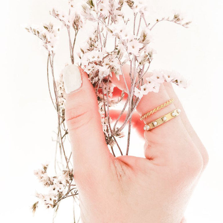 @whitneymcclellan wearing Liv Ring and Holly Pearl Ring by @brookandyork