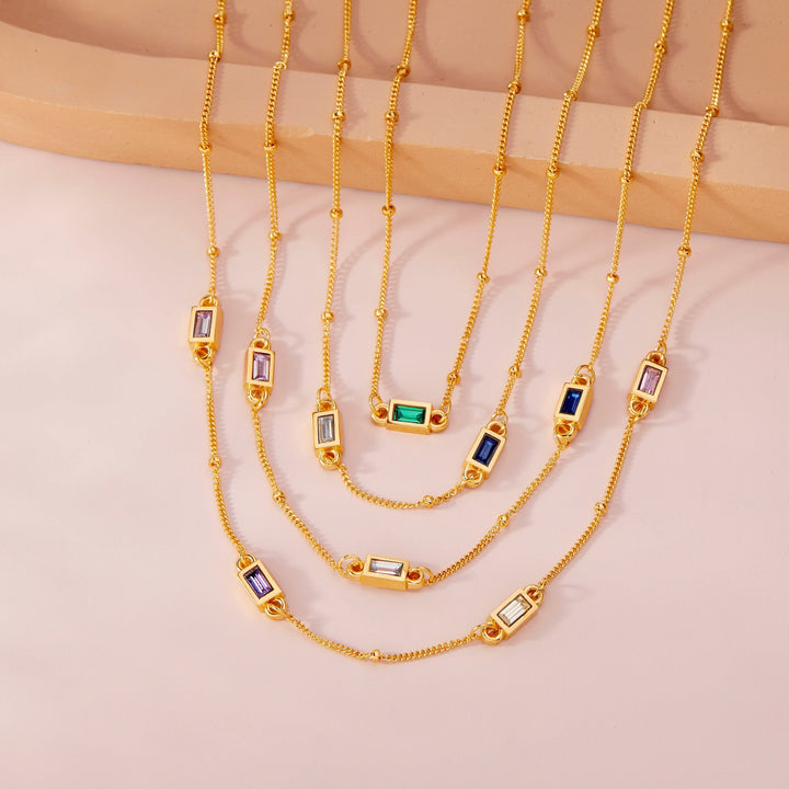 Jules Bezel Baguette Birthstone Necklace