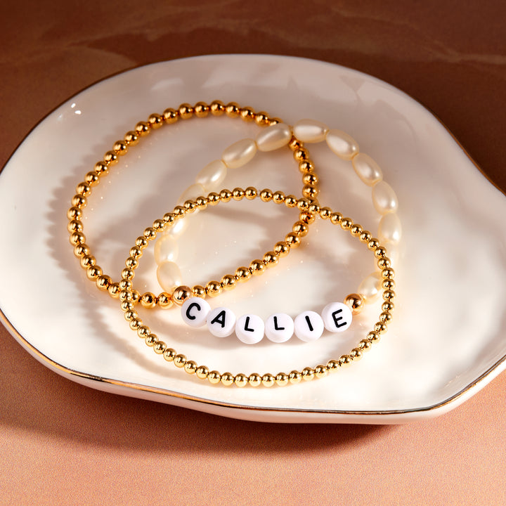 Minnie Name Pearl Bracelet Set