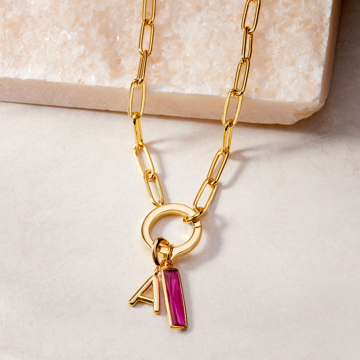 Colette Birthstone Elongated Initial Necklace