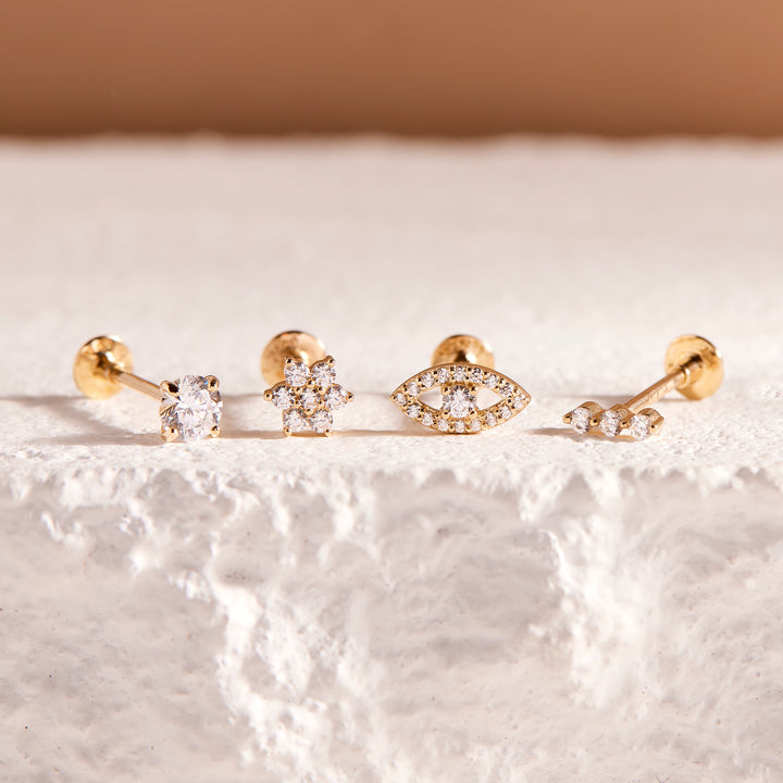 Ryleigh 14K Gold Diamond Flower Single Flat Back Earring