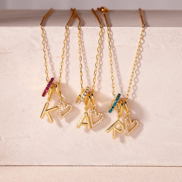 Kate Birthstone Initial Mini Heart Necklace