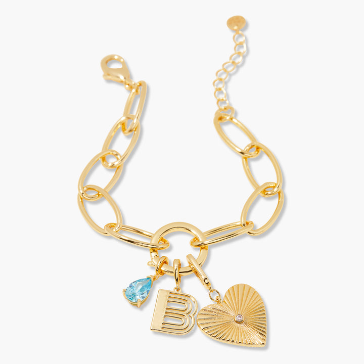 Cami Birthstone Initial Heart Charm Bracelet