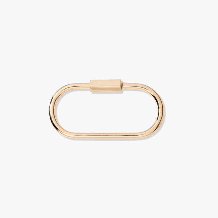 Gold-tone oval ring clasp key chain with a polished finish and a rectangular screw-lock closure.