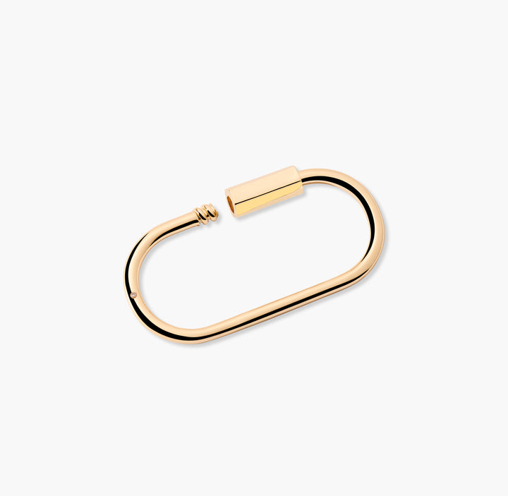  Oval carabiner-style key chain with screw lock open, revealing the threaded closure mechanism detail.