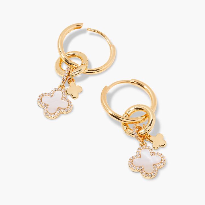 Chatham Clover Pearl Charm Hoops