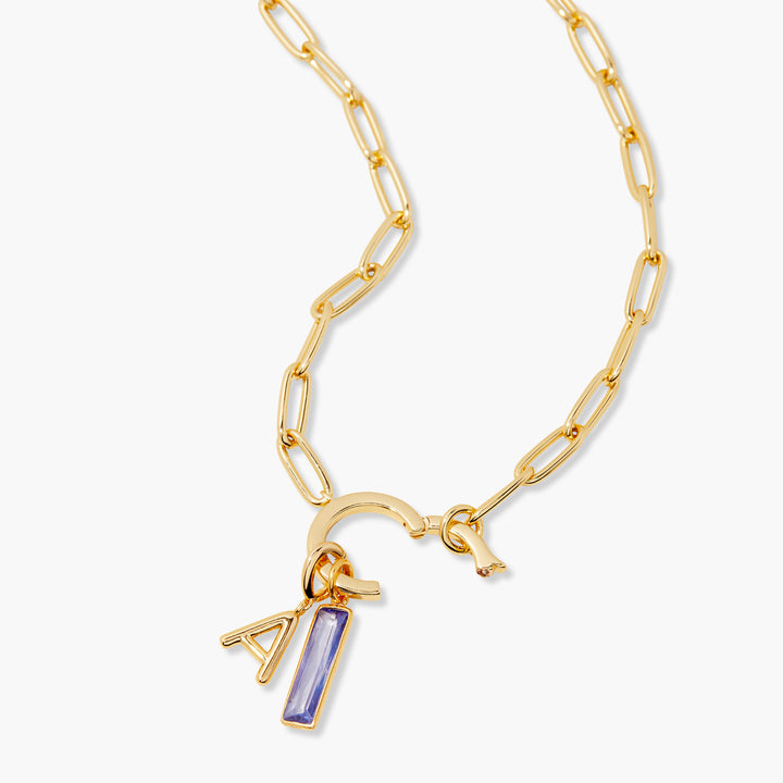 Colette Birthstone Elongated Initial Necklace