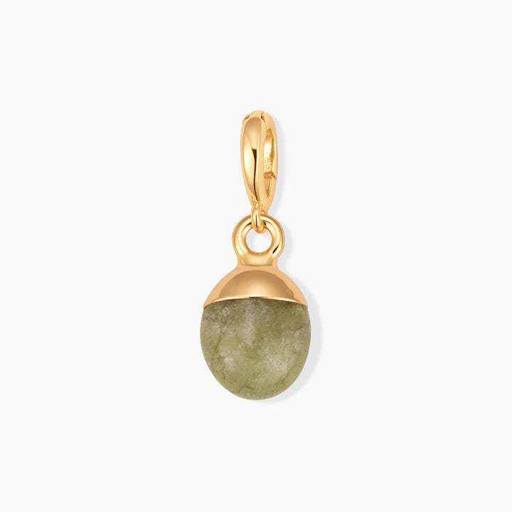 Perla Birthstone Charm with an oval green stone set in a domed cap, suspended from a ring clasp.