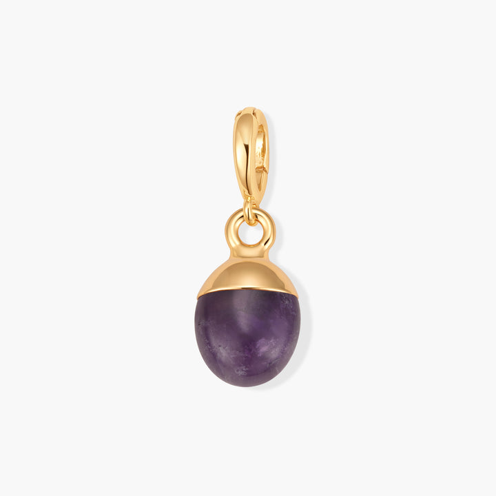 Perla Birthstone Charm with an oval purple amethyst stone set in a cap-top pendant with a ring clasp.