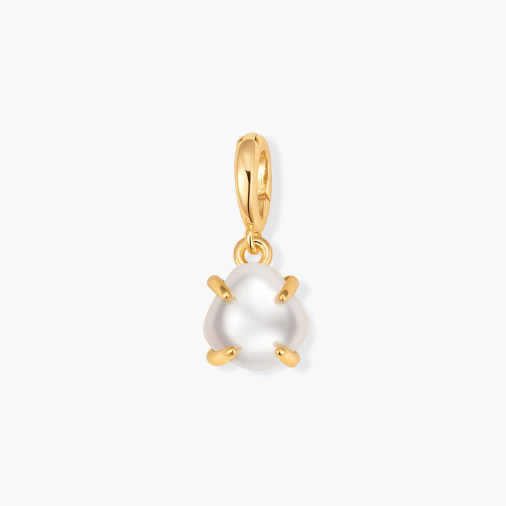 Mabel Birthstone Charm with a prong-set round pearl suspended from a ring clasp.