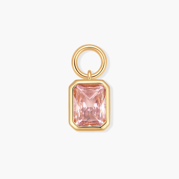 Vivienne Birthstone Charm with a bezel-set rectangular pink stone and ring clasp.