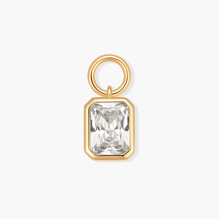 Vivienne Birthstone Charm with a bezel-set rectangular clear stone and ring clasp attachment.