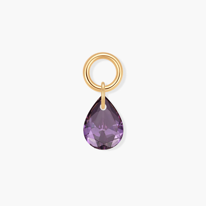 Vivienne Teardrop Birthstone Charm with a faceted purple pear-shaped stone suspended from a ring clasp.