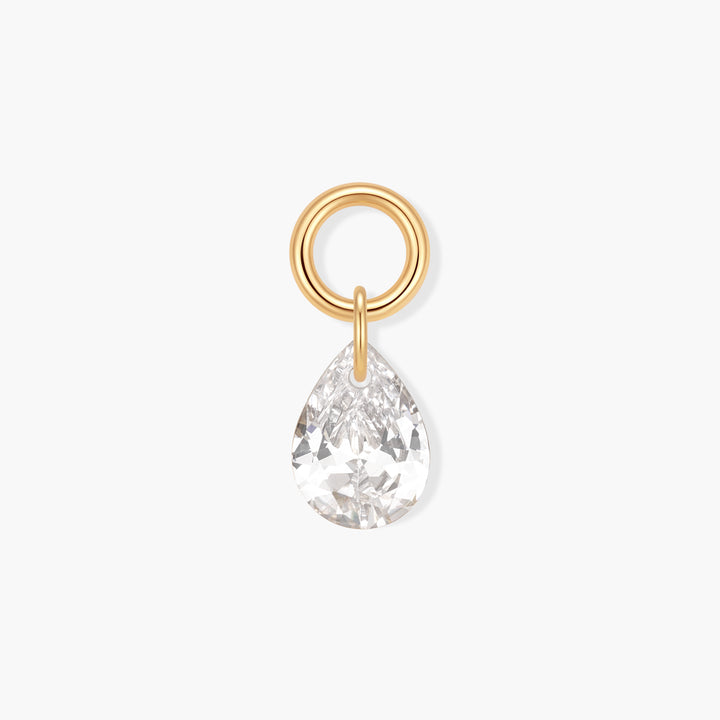 Vivienne Teardrop Birthstone Charm with a faceted pear-shaped clear crystal stone suspended from a ring clasp.