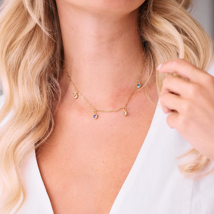 gold necklace with heart birthstones 