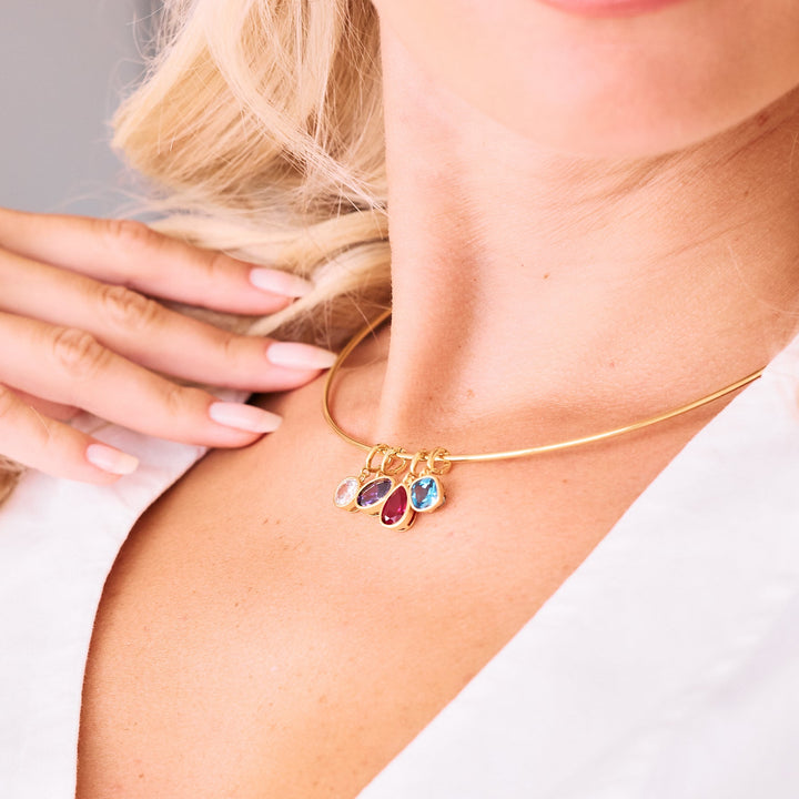 gold necklace with different shape birthstones