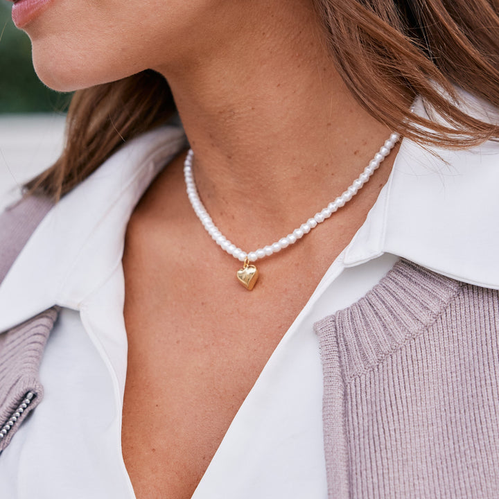 Ruby Pearl Heart Necklace