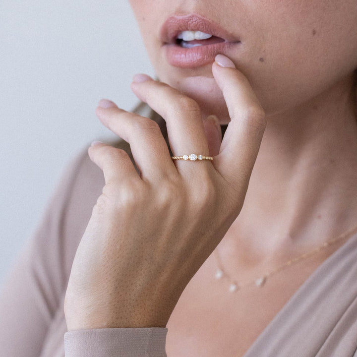 Lumi 14K Gold Three Diamond Ring