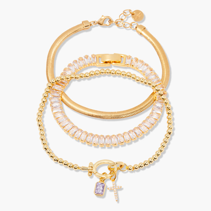 Josephine Cross Birthstone Bracelet Set