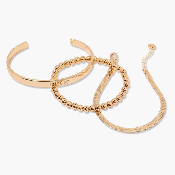Date Cuff Bracelet Stack Set