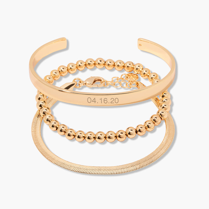 Date Cuff Bracelet Stack Set