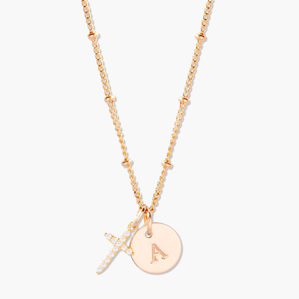 Cross and store initial necklace