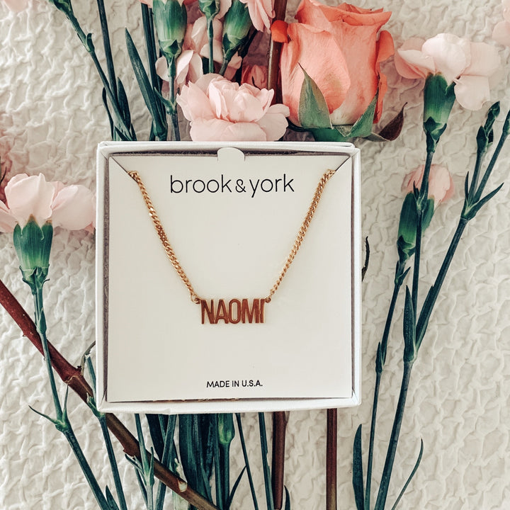  @that.healthy.blonde flat lay image of Fiona Nameplate Necklace by @brookandyork